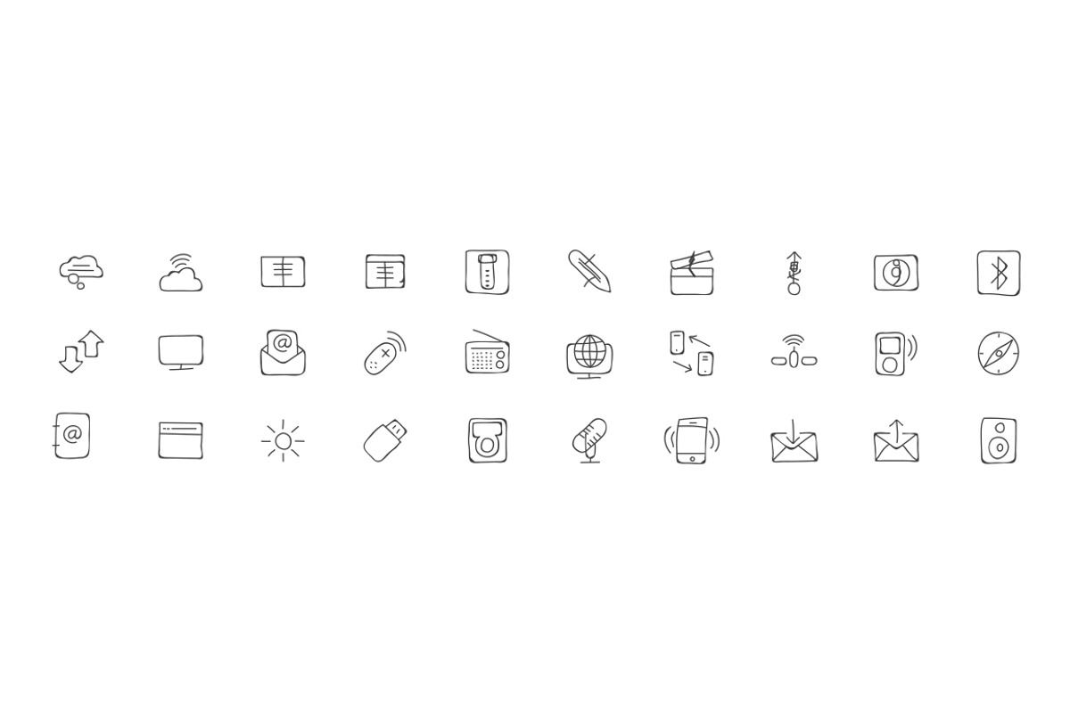 100 Communication Hand Drawn Icons, an Outline Icon by Creative Stall (Photo 3 of 3)