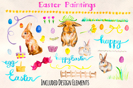 Easter Bunny Watercolor Graphics Kit