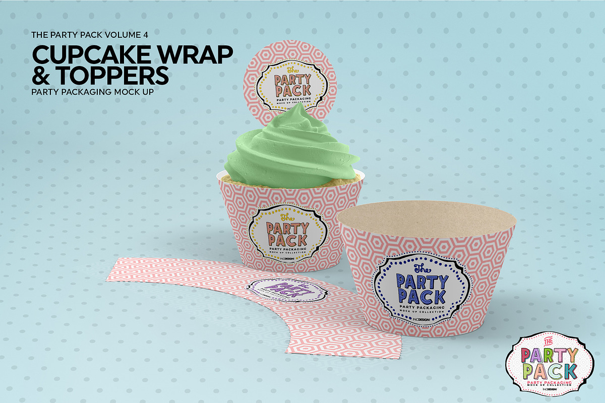Cupcake Wrap and Topper Mockup, a Cups & Container Mockup by INCDesign (Photo 6 of 7)