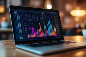 Bar graph displayed on a laptop, a Photo by Pavel_design