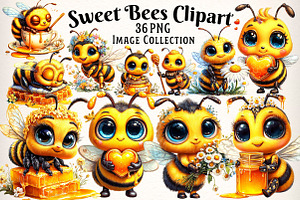 Sweet Bees Clipart, Cute Bee Clipart, an Illustration by Dream Creation