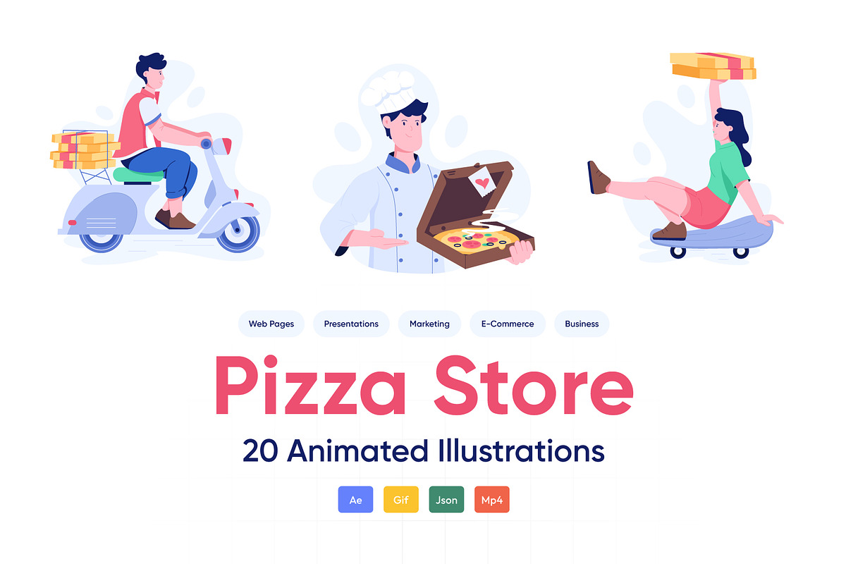 Animated Pizza Illustration Set, a Food Illustration by Prosymbols (Photo 1 of 5)