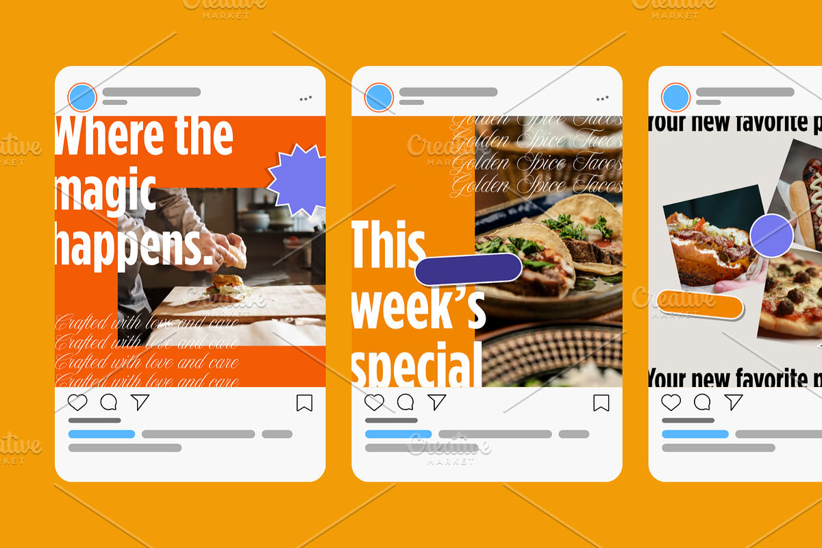 Restaurant Instagram Posts Pack, a Templates & Theme by Cam Design (Photo 4 of 4)