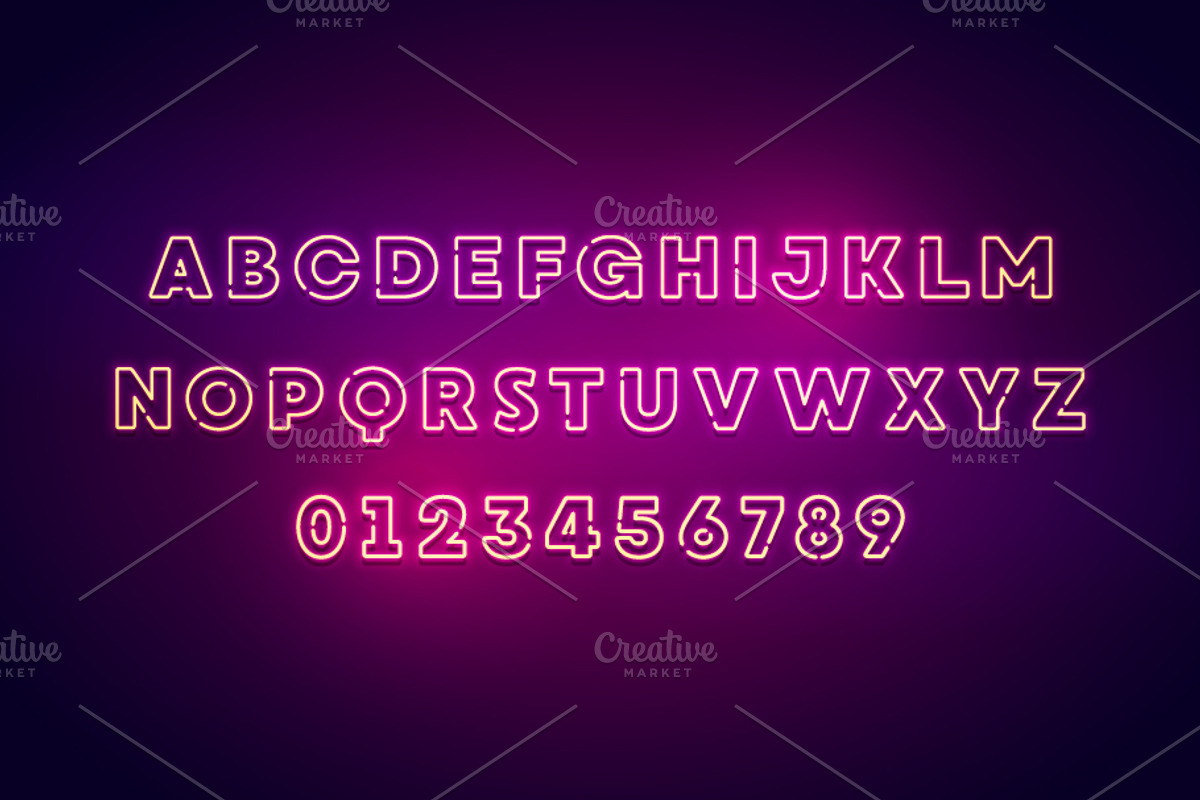 Retro Neon Light Font Set, an Object Graphic by Black White Mouse Design (Photo 2 of 3)