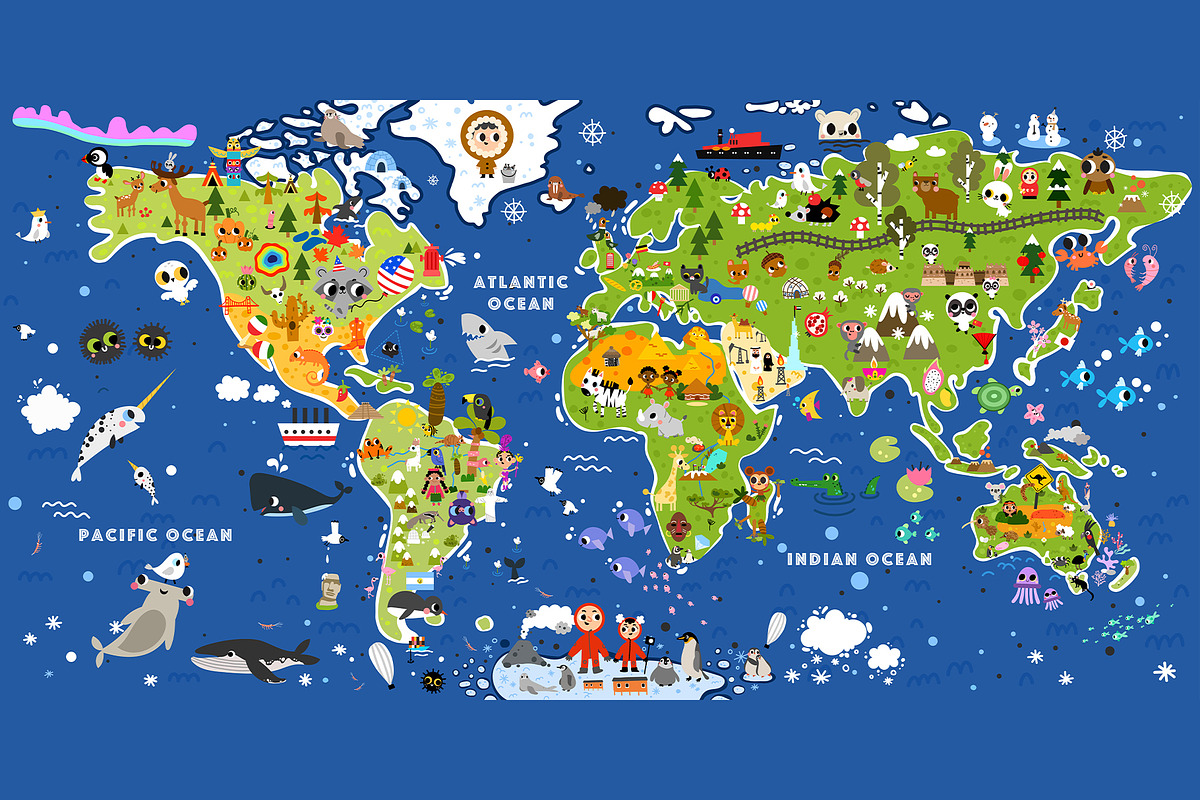 Big World kid vector map drawing, an Education Illustration by Alinafineart (Photo 2 of 6)