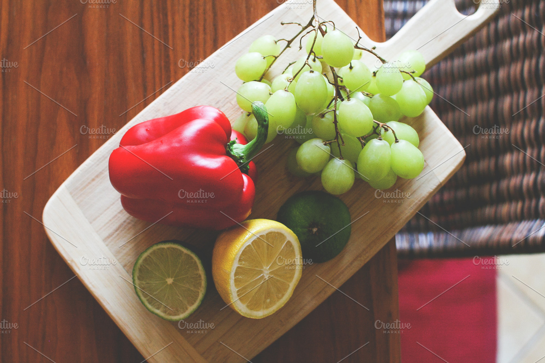 Healthy fruits and vegetable stock photo containing paprika and lemon