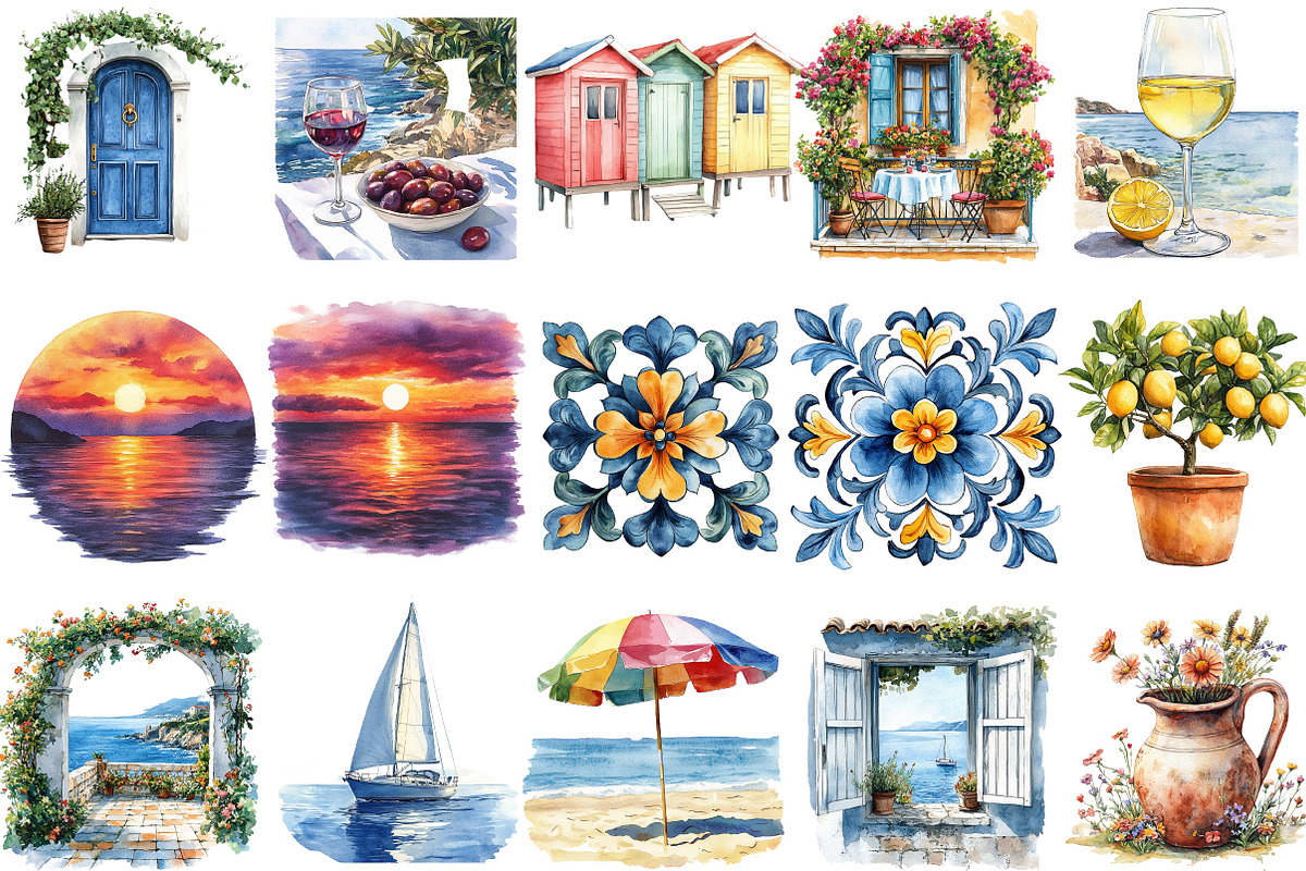 Italian Seaside Mediterranean Clipar, an Illustration by Designking (Photo 3 of 5)
