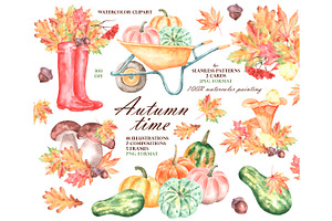 Autumn time watercolor set.