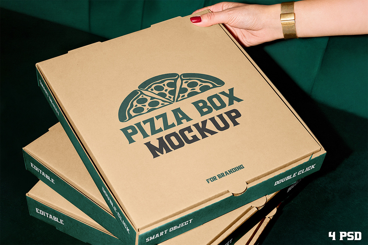 Pizza Box Packaging Branding Mockup, a Packaging Mockup by RamStudio2 (Photo 1 of 6)