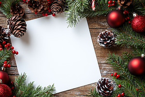 Mockup of white paper with christmas decorations, a Background Photo by AlyaAnd