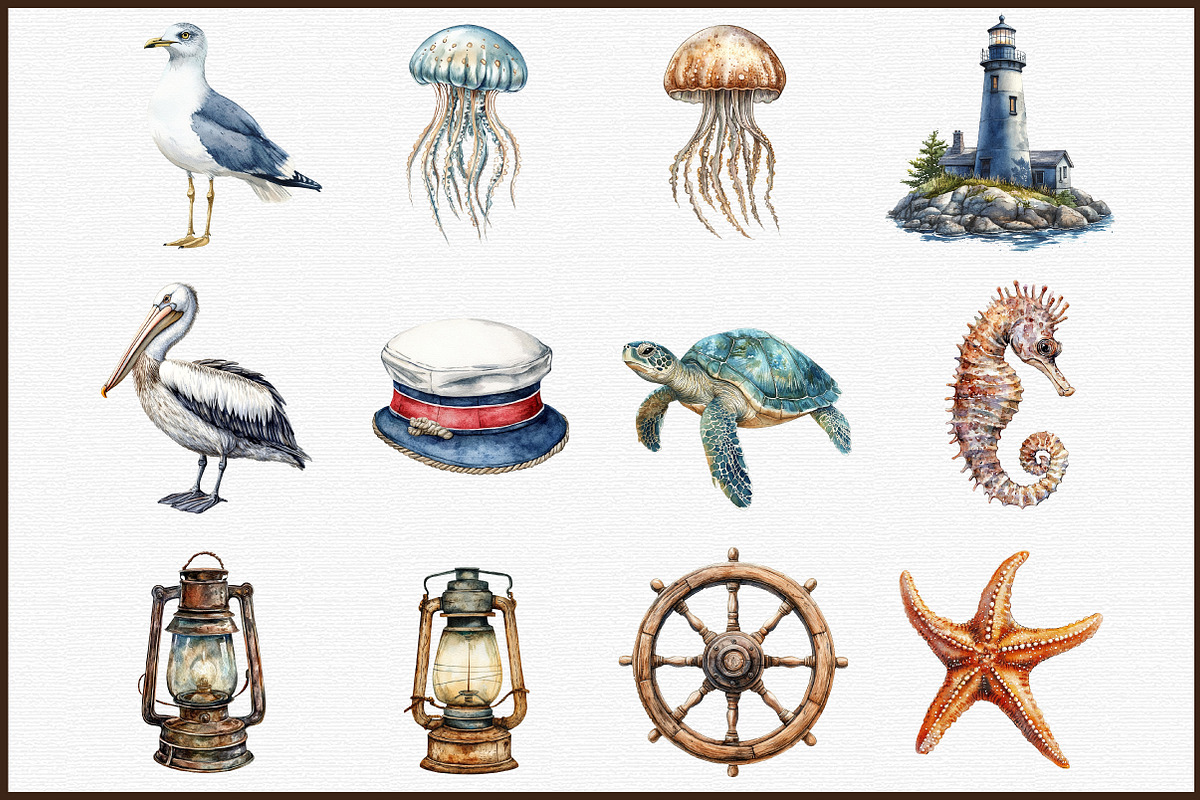 Vintage Ocean Clipart Bundle, an Illustration by Sublimation Artist (Photo 3 of 6)