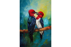 Romantic Red Birds in Nature Art, an Animal Illustration by Art Paradise Studios