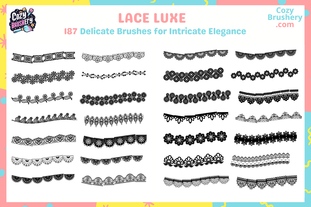 Procreate Lace Brushes, a Brush Add-On by Cozy Brushery (Photo 4 of 7)