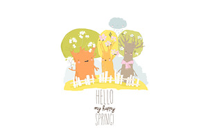 Cartoon Spring Blooming Trees. Happy, an Object Illustration by Maria Starus