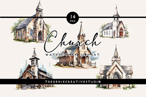 Watercolor PNG Church Clipart