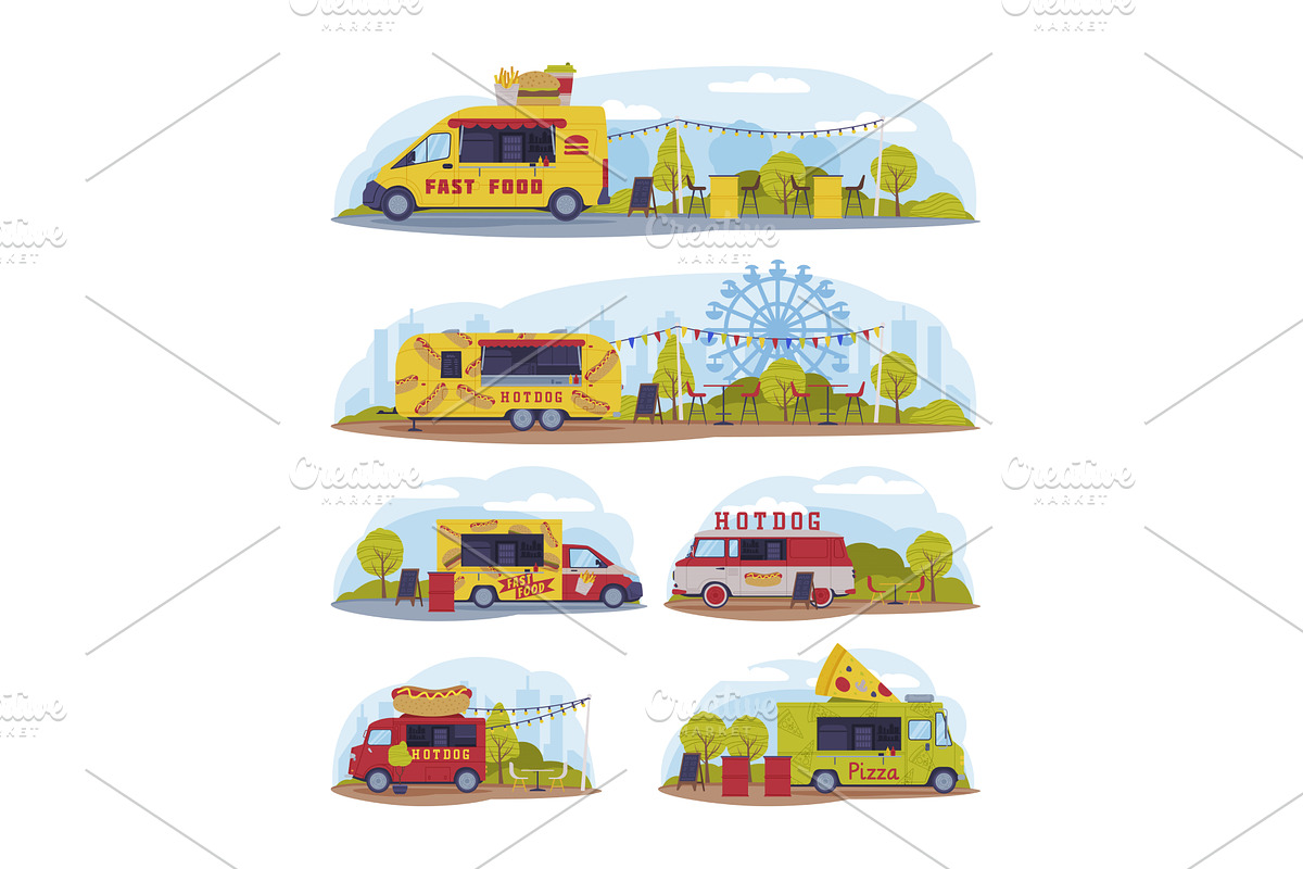 Bright Food Truck in Green Park, a Food Illustration by TopVectors