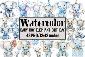 Baby Boy Elephant Birthday, an Illustration by Design Market