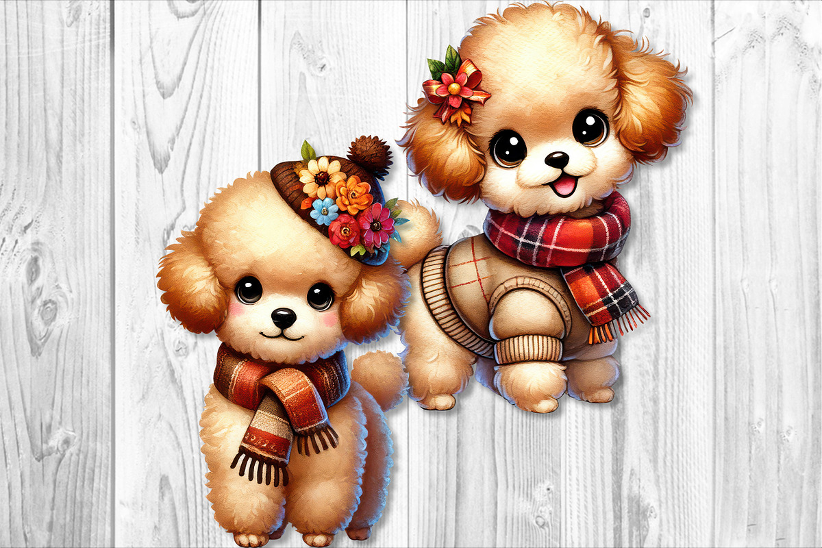 Cute Autumn Poodle Clipart Set, a Seasonal Illustration by V Design Creator (Photo 3 of 9)