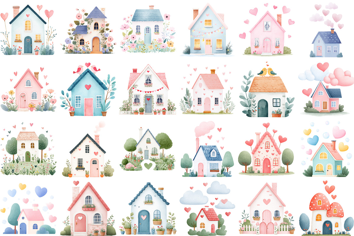 Love in the Little Cottage Clipart, an Illustration by Craft Nest (Photo 3 of 6)
