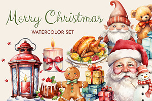 Watercolor Merry Christmas Set