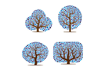 Abstract maple leaves blue trees, an Object Graphic by LongQuattroArt