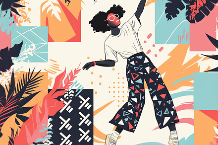 Colorful abstract art of a dancing person with dynamic patterns and shapes, an Illustration by AS photostudio