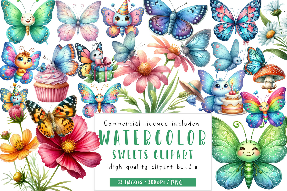 Watercolor Spring Butterfly Clipart, an Illustration by CreationArt (Photo 1 of 5)