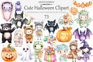 Cute Halloween Clipart Set, an Illustration by Design Market