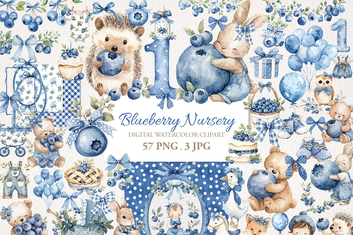 Blueberry Baby Nursery 59PNG 3JPG, an Object Illustration by EleSArtDesign (Photo 1 of 5)