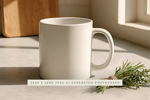 Mug with Herb on Counter Mockup, a Mockup by illuztrate