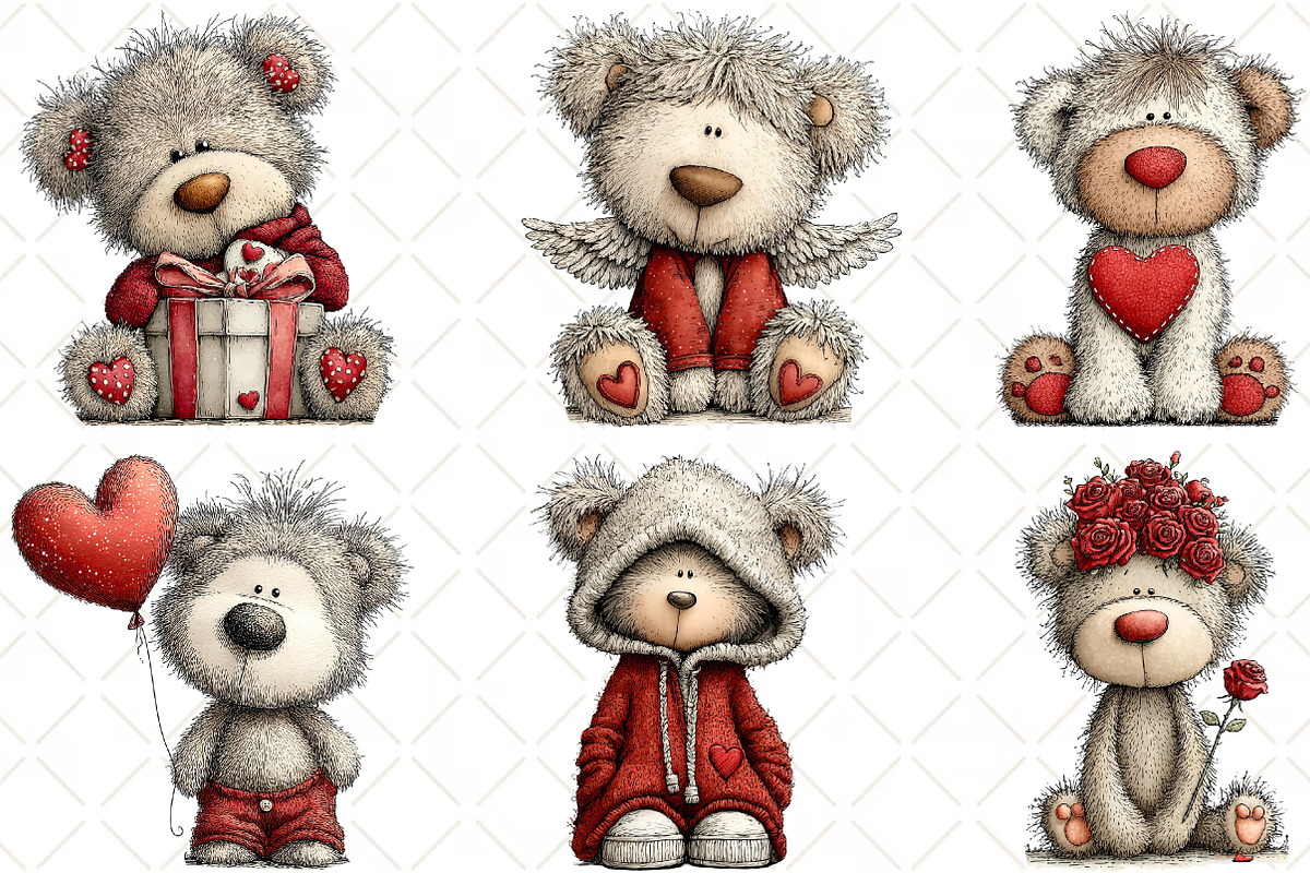 Whimsical Valentine Teddy Clipart, an Illustration by Black Bird Studio (Photo 3 of 6)