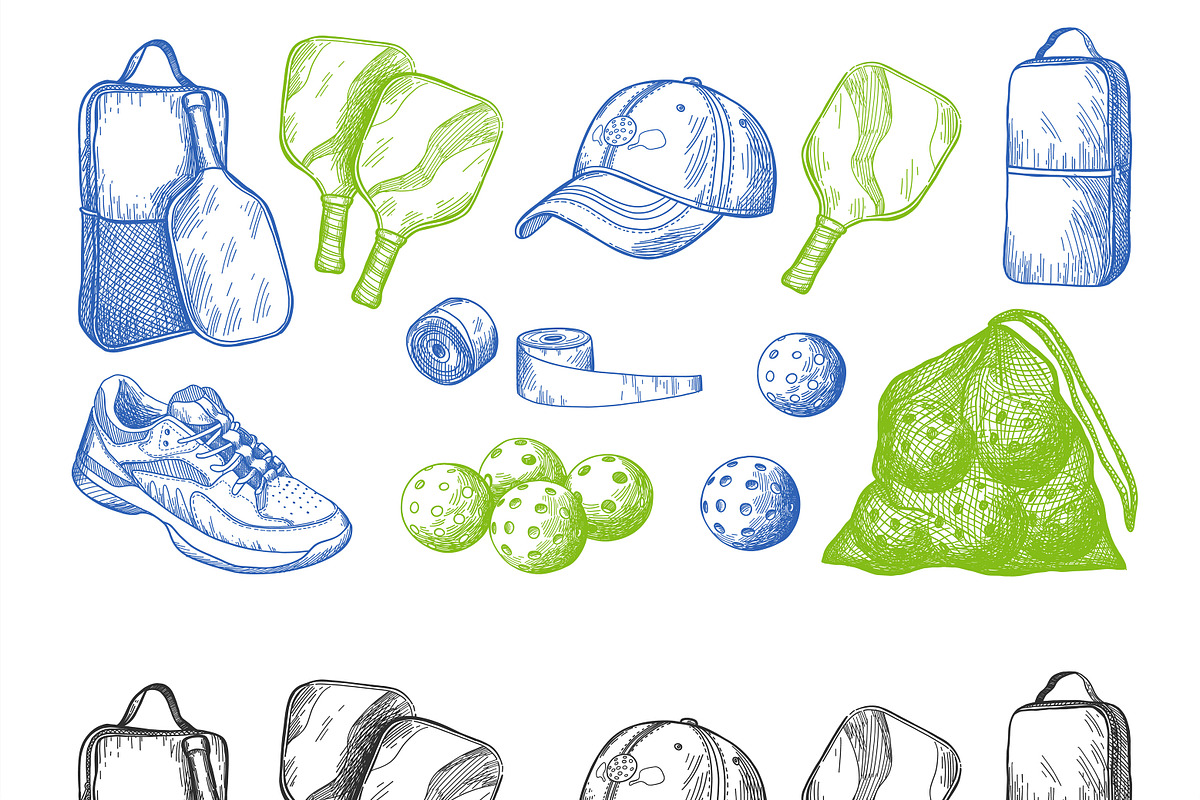 Pickleball Equipment In Sketch Style, a Sport Illustration by Mona Monash (Photo 2 of 3)