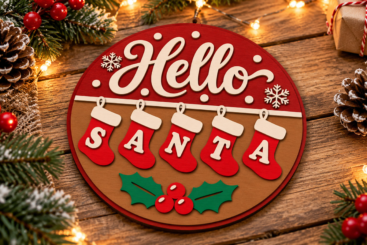 Christmas Hello Santa Stocking SVG, a Seasonal Illustration by Canvas Craft (Photo 3 of 4)