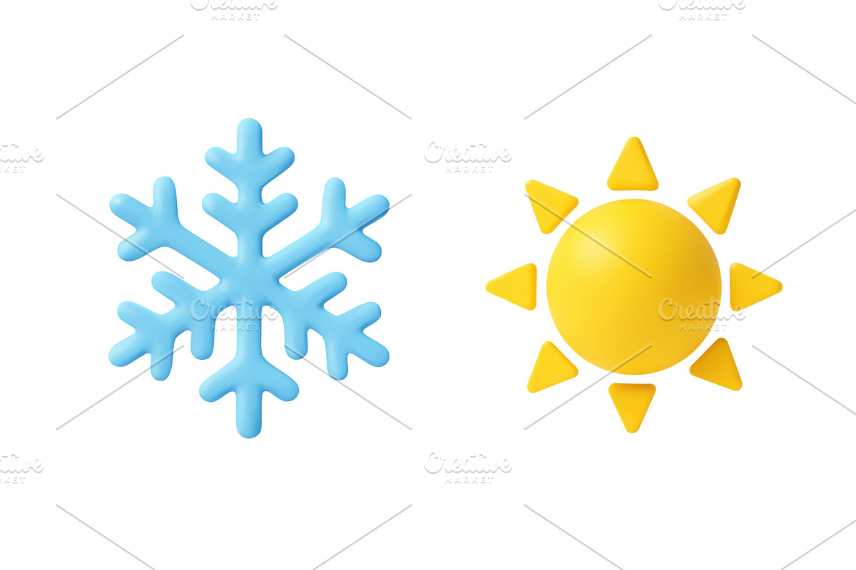 3D Snowflake and Sun Icons for, an Object Illustration by ModVector