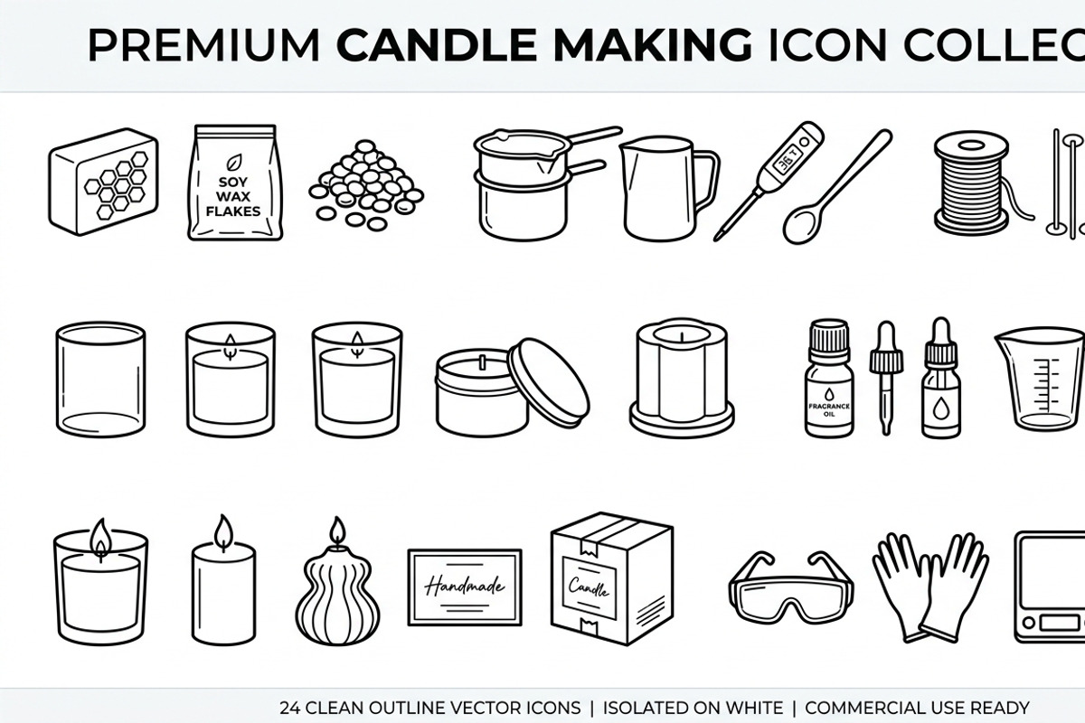 44 Candle Making Outline Icons, an Outline Icon by adenpinkstore (Photo 1 of 17)