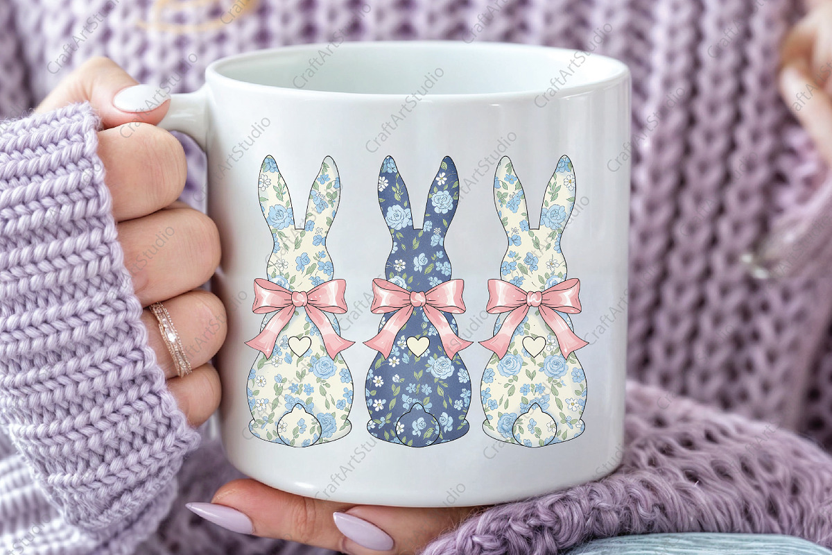 Floral Easter Bunny Bow Sublimation, an Illustration by CraftArtStudio (Photo 2 of 4)