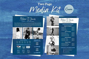 Two Page Media Kit in Navy Blue