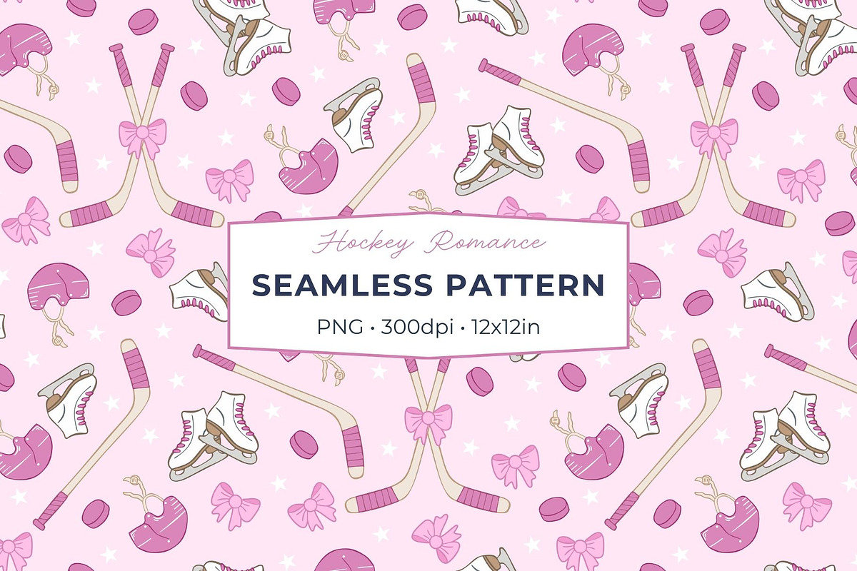 Pink Ice Hockey Seamless Pattern, a Pattern Graphic by Fern & Quill (Photo 1 of 6)