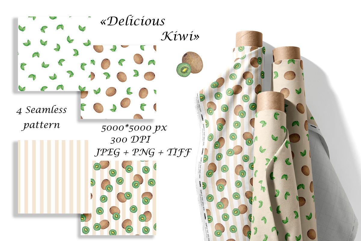 Watercolor Kiwi Seamless Pattern Set, a Pattern Graphic by Oksana Dovhopol Art (Photo 1 of 11)