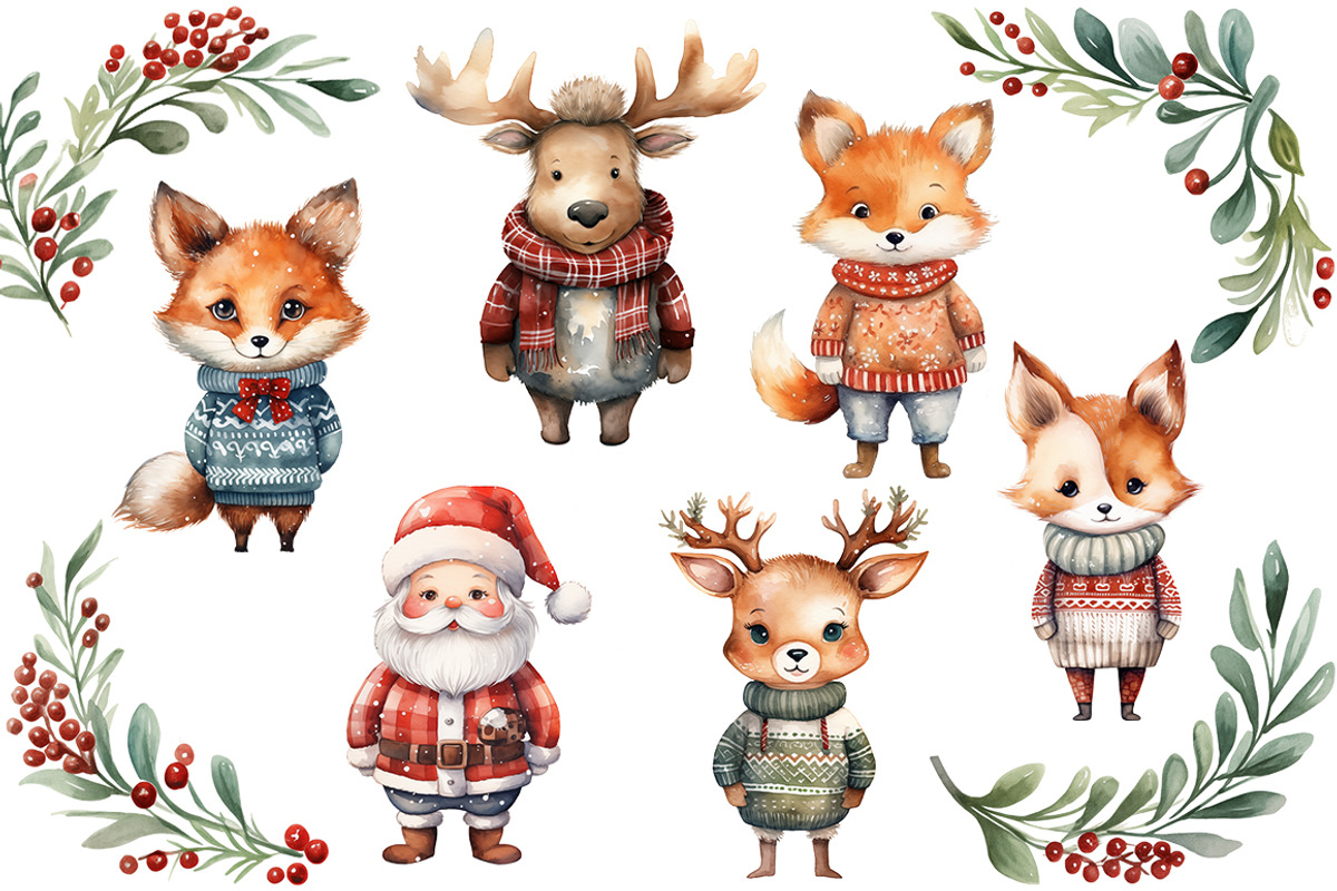Watercolor Christmas Animals, an Animal Illustration by Evgeniia (Photo 3 of 5)