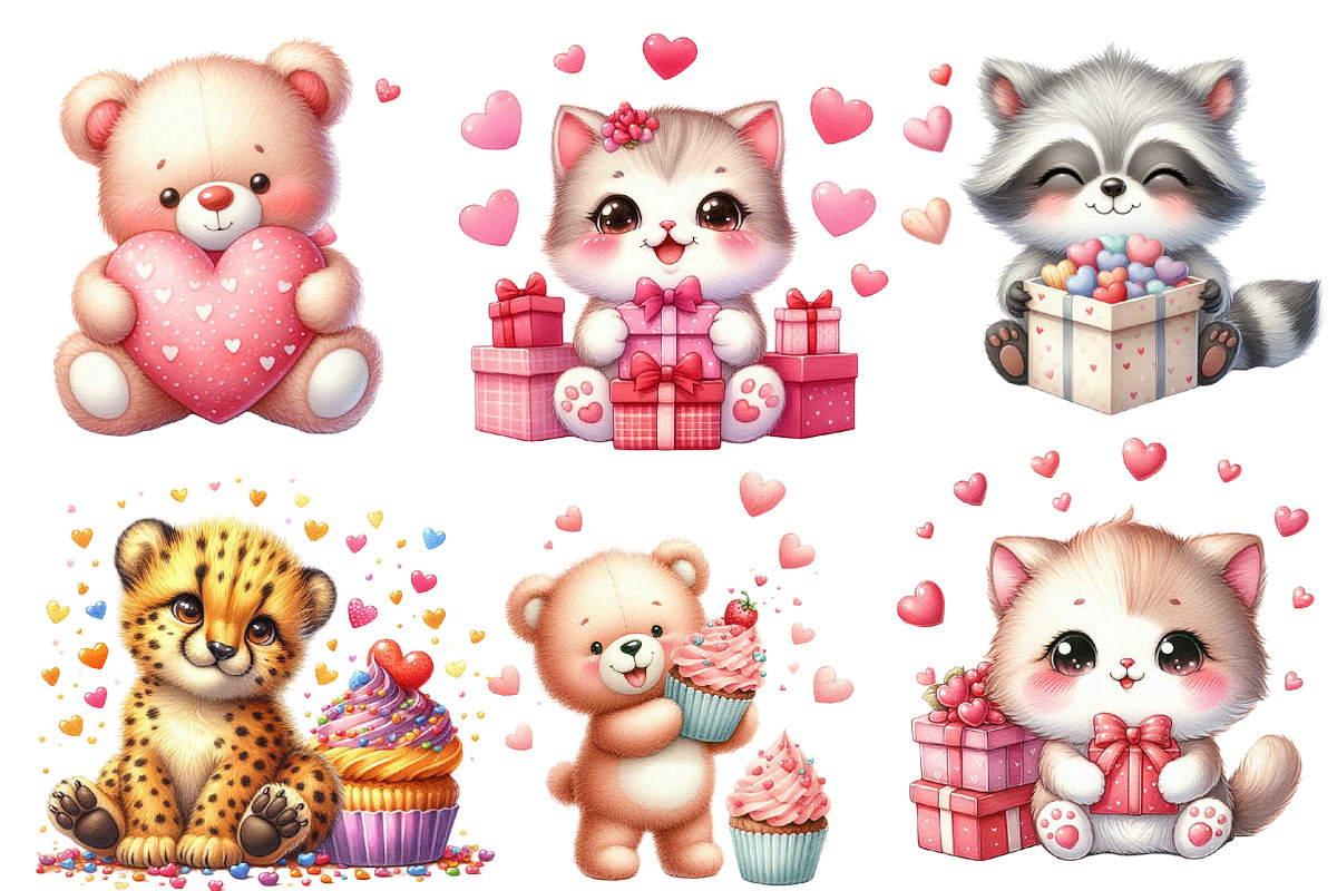 Cute Valentine Animal Clipart Bundle, an Illustration by Designworld (Photo 4 of 5)
