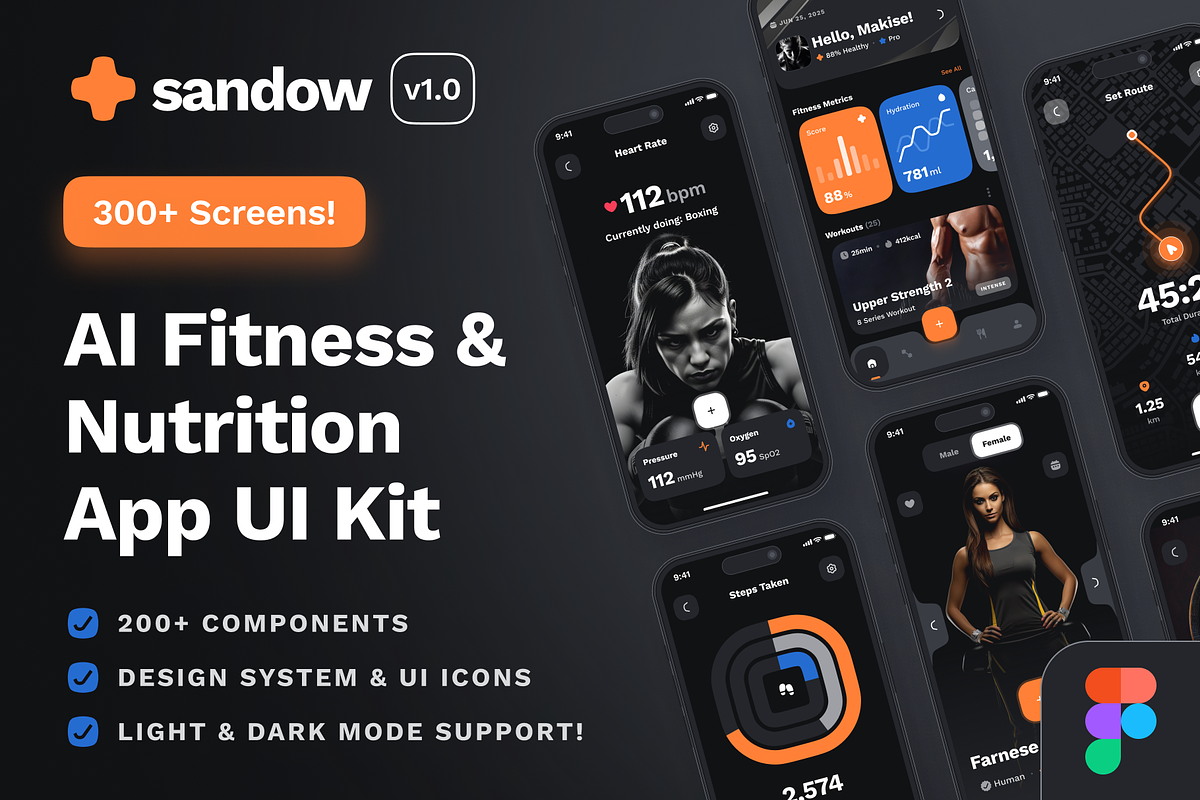 sandow UI Kit: AI Fitness & Diet App, an UI Kit Template by strangehelix.bio (Photo 1 of 9)