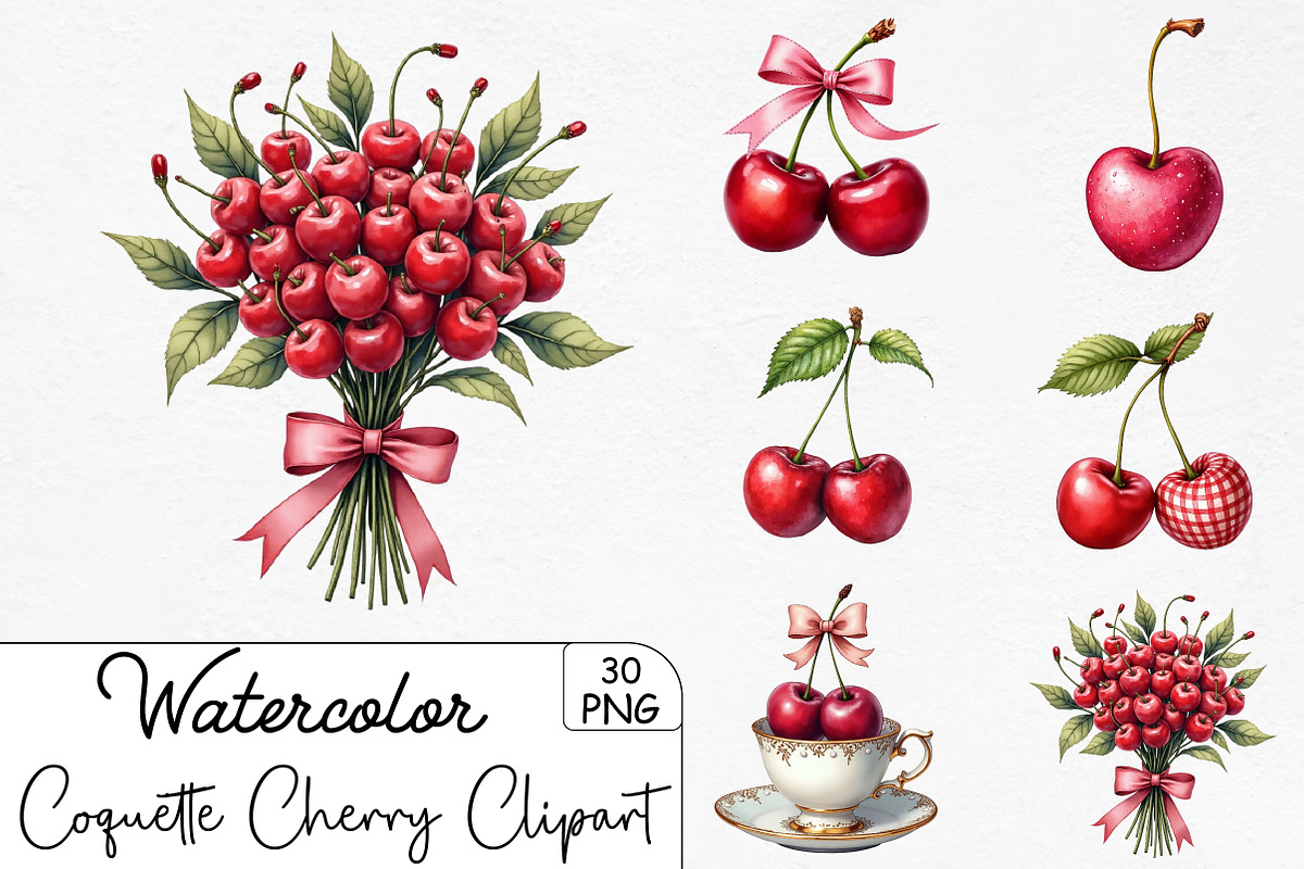 Coquette Cherry Sublimation Clipart, an Illustration by CrexoraLab (Photo 1 of 5)