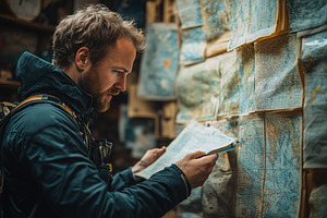 A man GIS (geographical information service) specialist with a beard is examini, a Person Photo by Textures & Backgrounds