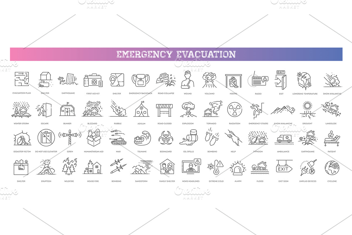 Emergency evacuation vector icons, an Outline Icon by Tettygreen (Photo 1 of 2)