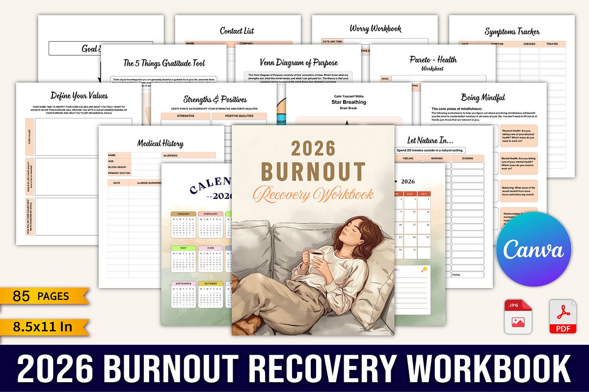 2026 Burnout Recovery Workbook, a Print Template by Designmela01 (Photo 1 of 10)