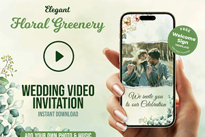 Floral Green Wedding Video invite
