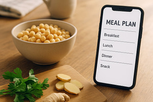 Meal plan displayed on phone with he, a Photo by Dvoevnore photos