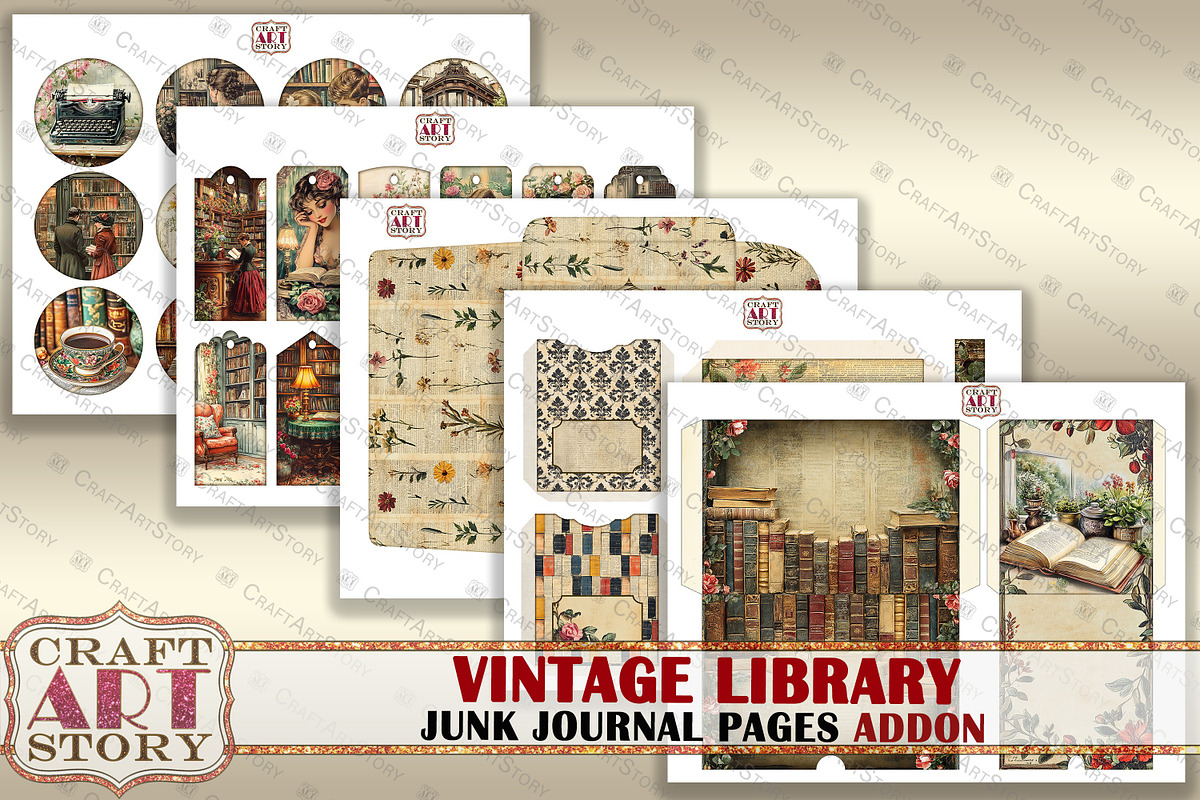 Library Junk Journal Pages ADDON, a Decorative Illustration by CraftArtStory (Photo 3 of 5)