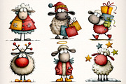 Funny Christmas Sheep Clipart Bundle, an Illustration by Dream Creation (Thumbnail 4 of 8)